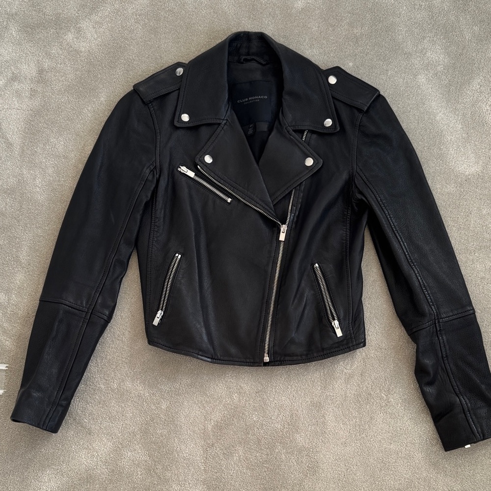 Club Monaco Black Leather Moto Jacket